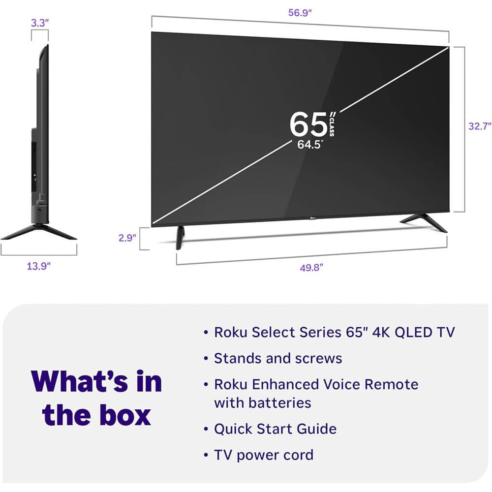 65" 4K QLED Smart TV with HDMI Cable Y2691