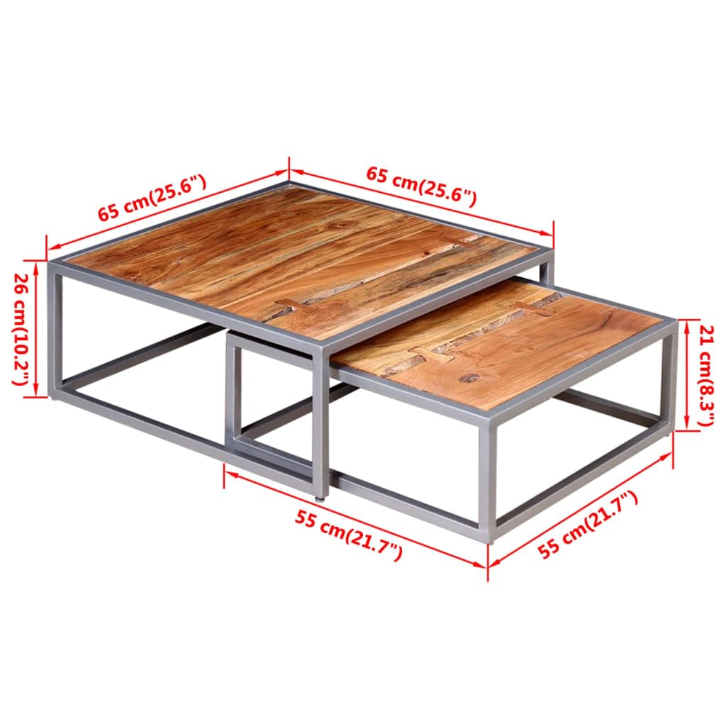 Solid Sheesham Wood Nesting Coffee Table Set with Iron Legs J4560