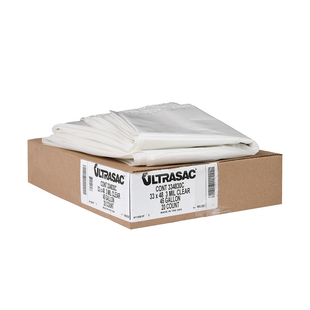 45 Gallon Clear Heavy Duty Trash Bags 3.0 MIL 20 Bags V599496
