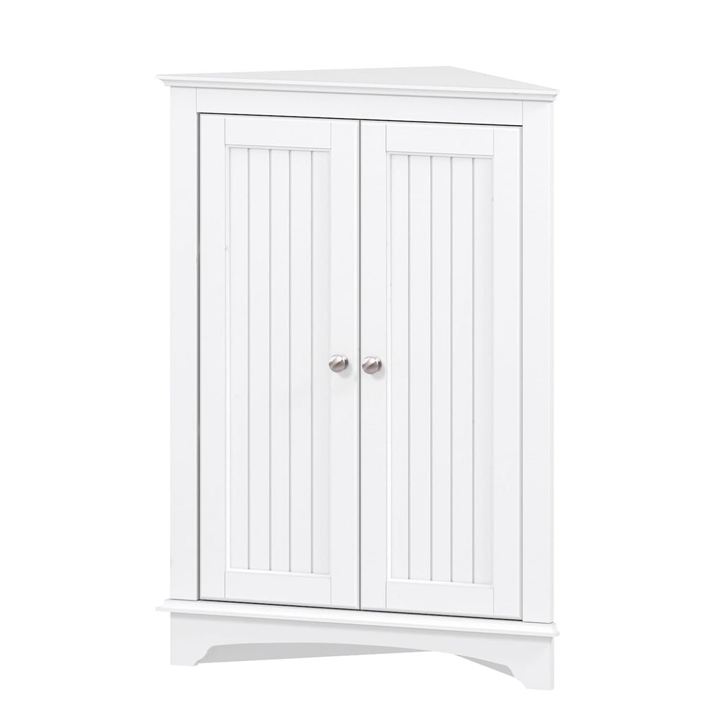 White Corner Bathroom Cabinet with Doors and Adjustable Shelf X71962