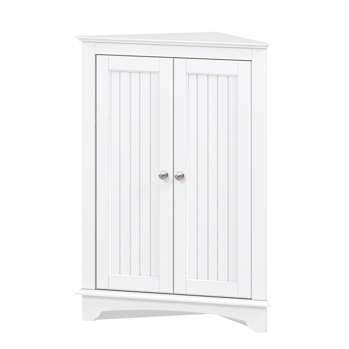 White Corner Bathroom Cabinet with Doors and Adjustable Shelf X71962