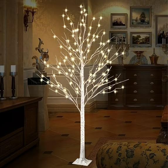 6 Ft Warm White LED Birch Tree Light with Remote Control T545