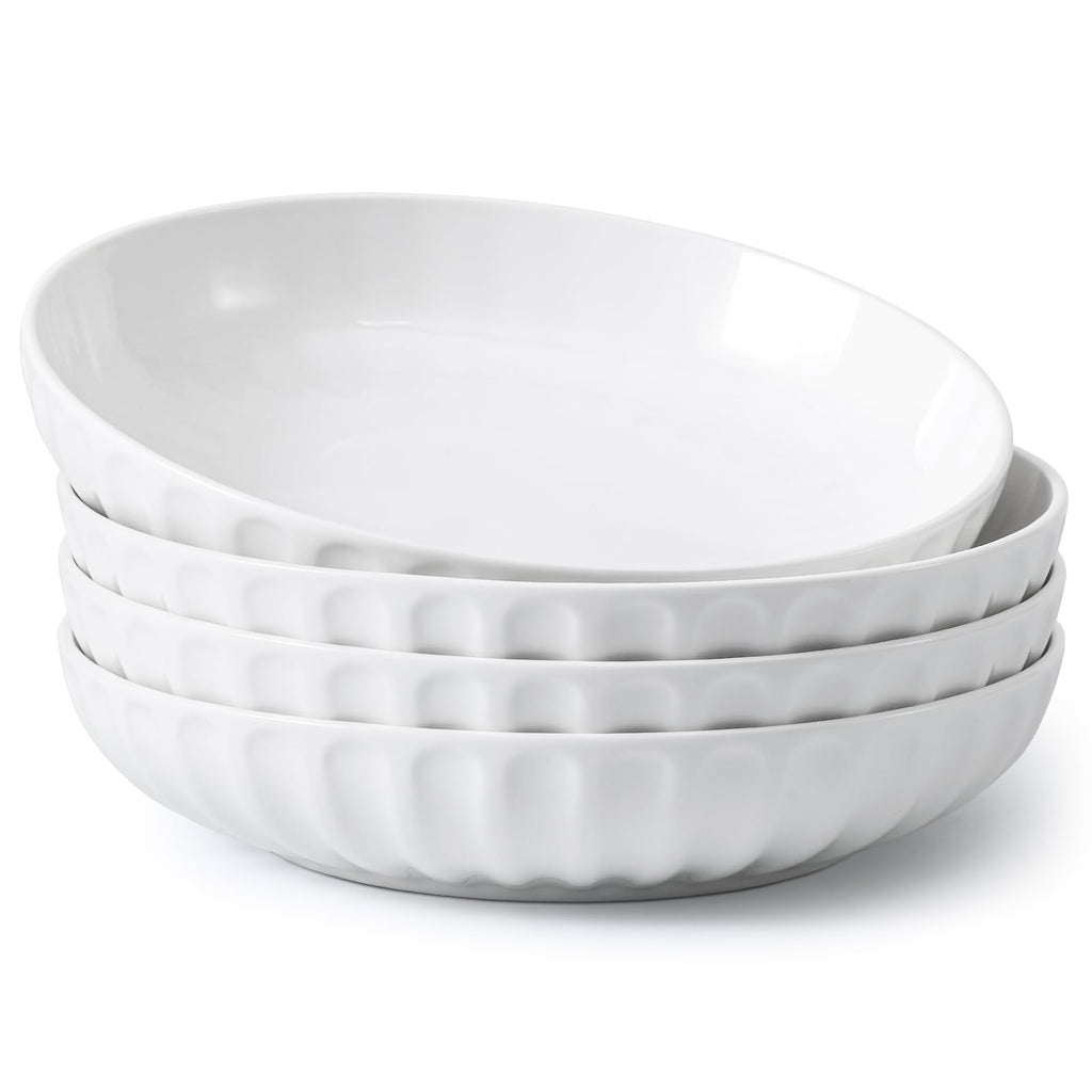 10" White Ceramic Pasta Bowls Set of 4 W446660