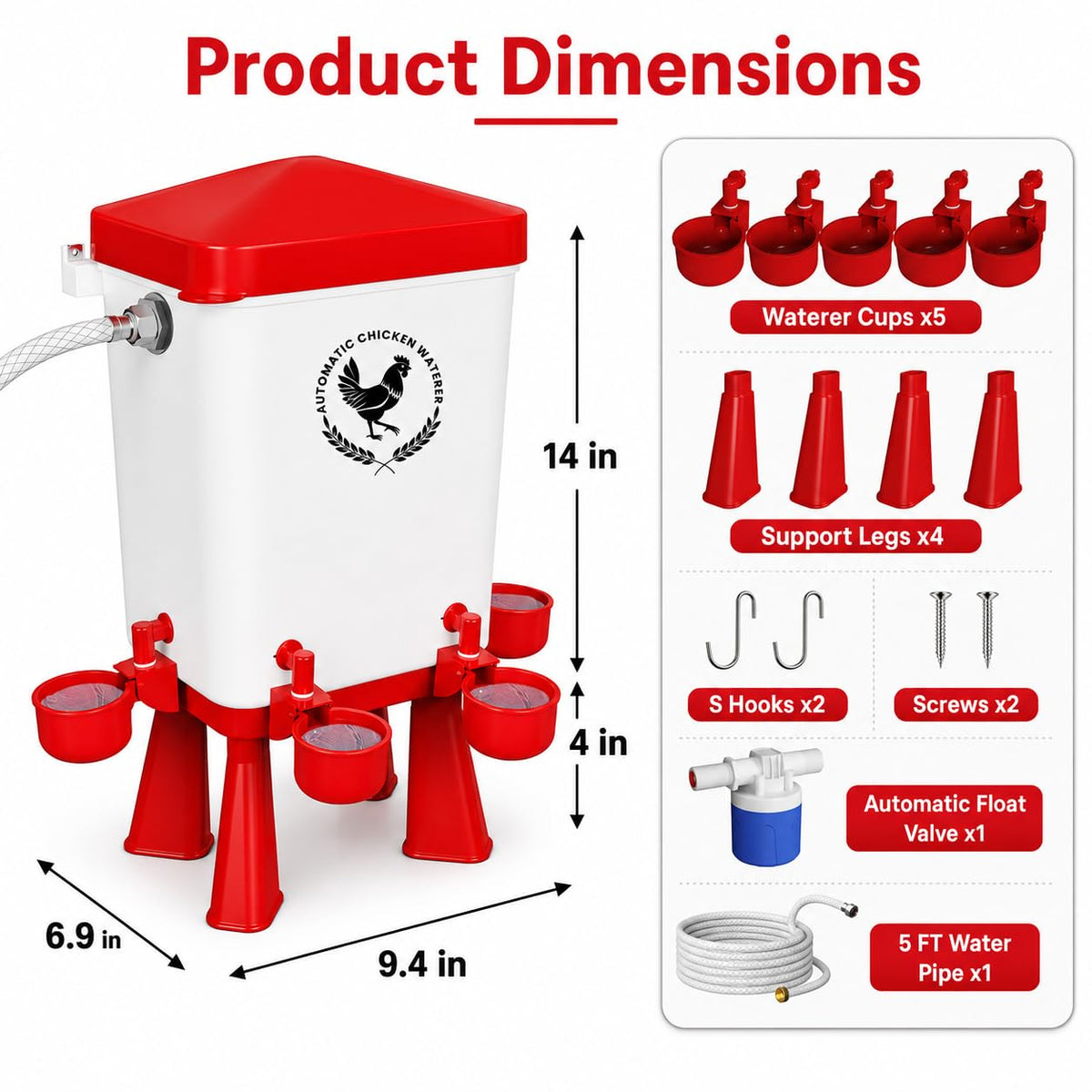 3 Gallon Chicken Waterer with 10 Cups O3969