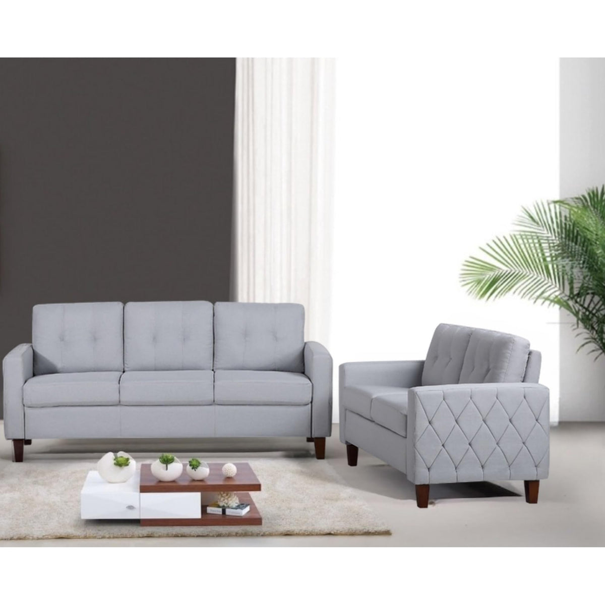 Light Gray Tufted Upholstered Loveseat N676