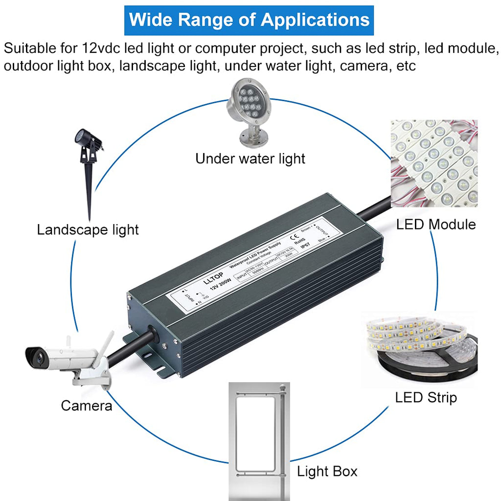 12V DC Waterproof IP67 Power Supply 200W 16.7A N5263