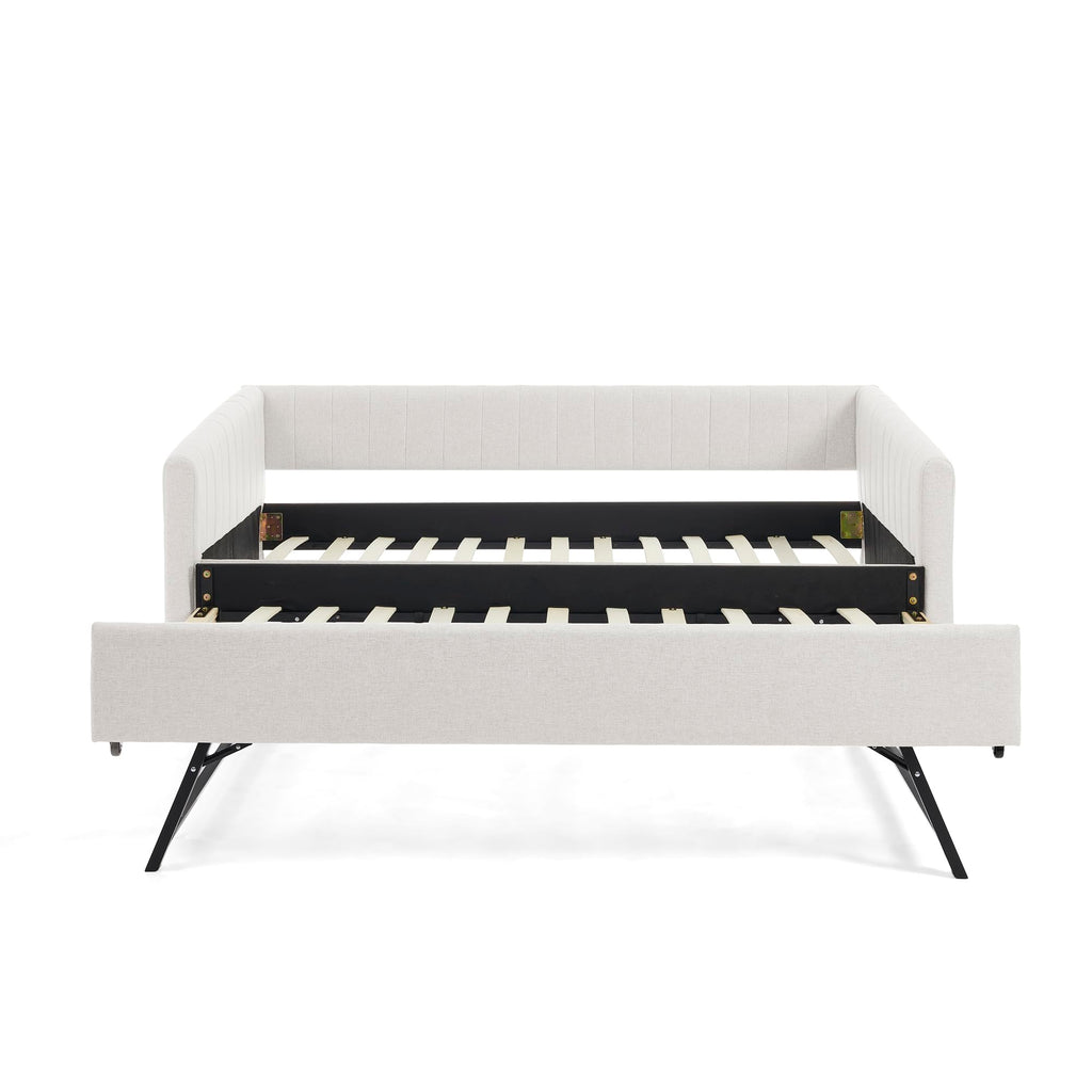 Twin Size Upholstery Daybed with Trundle and Vertical Stripes G64987
