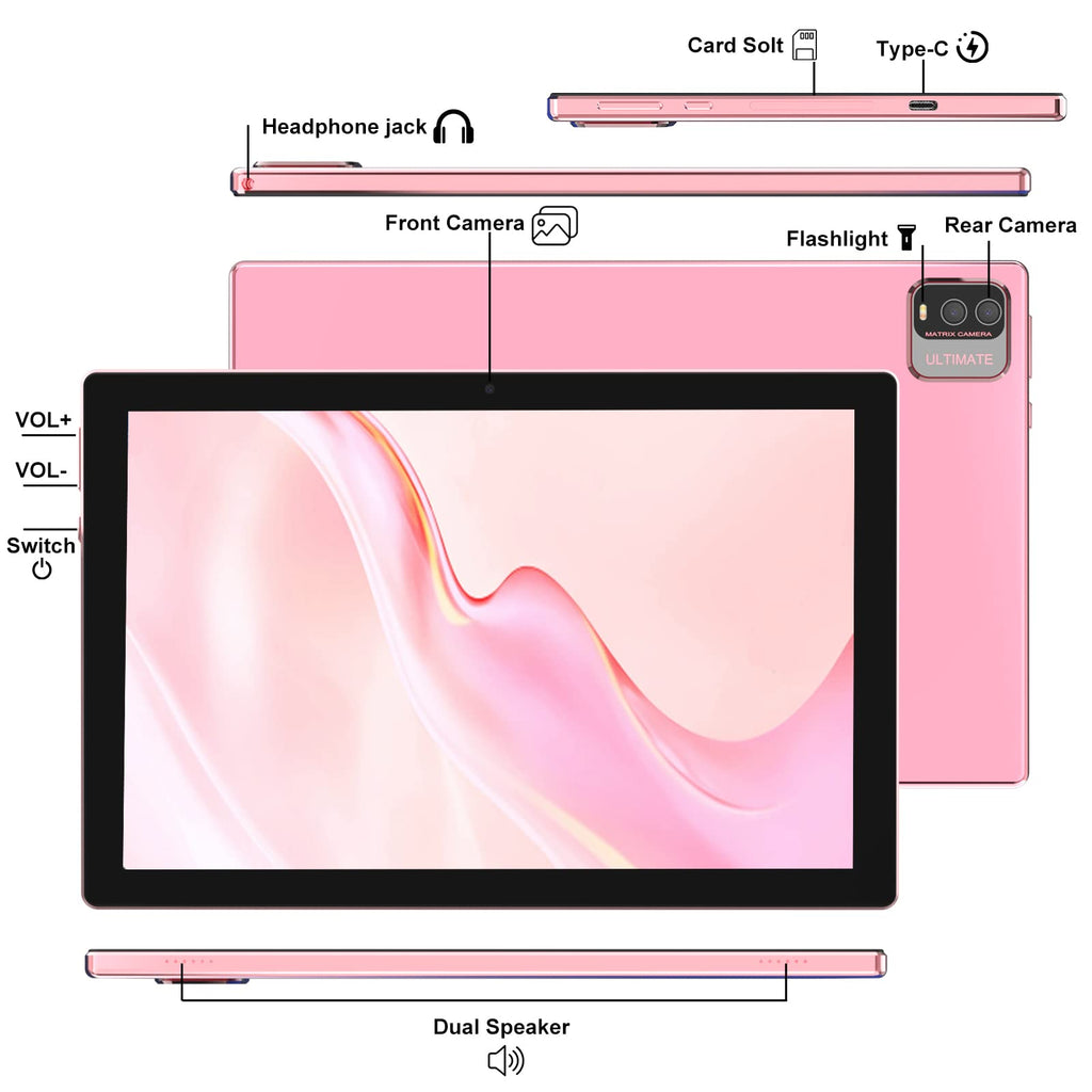10 inch Android 15 Tablet with Keyboard Case Mouse Stylus Pink G514307