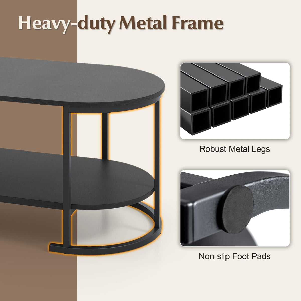 Black 2-Tier Oval Wood Coffee Table with Storage D861