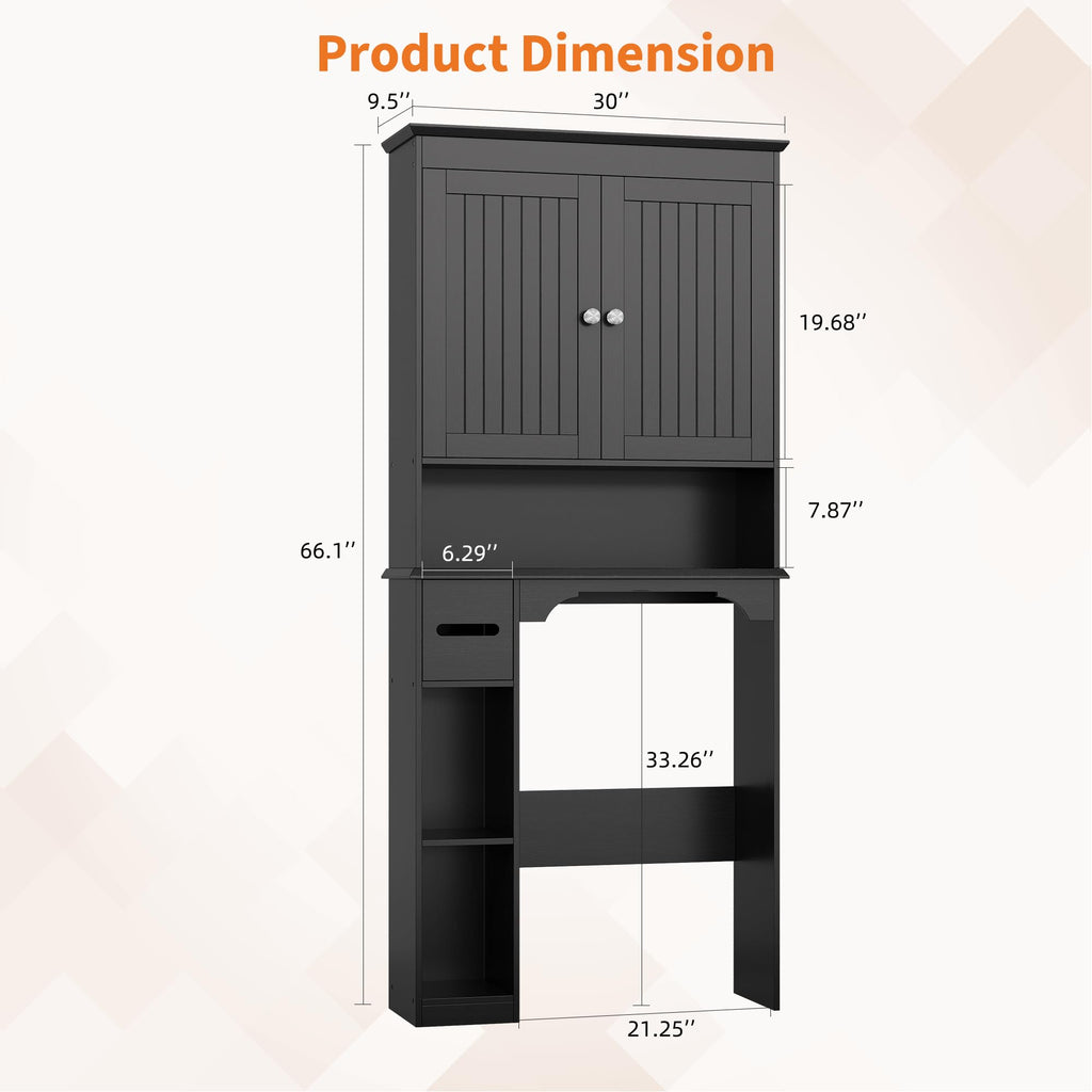 30" Over Toilet Storage Cabinet with Toilet Paper Box, Black M955976