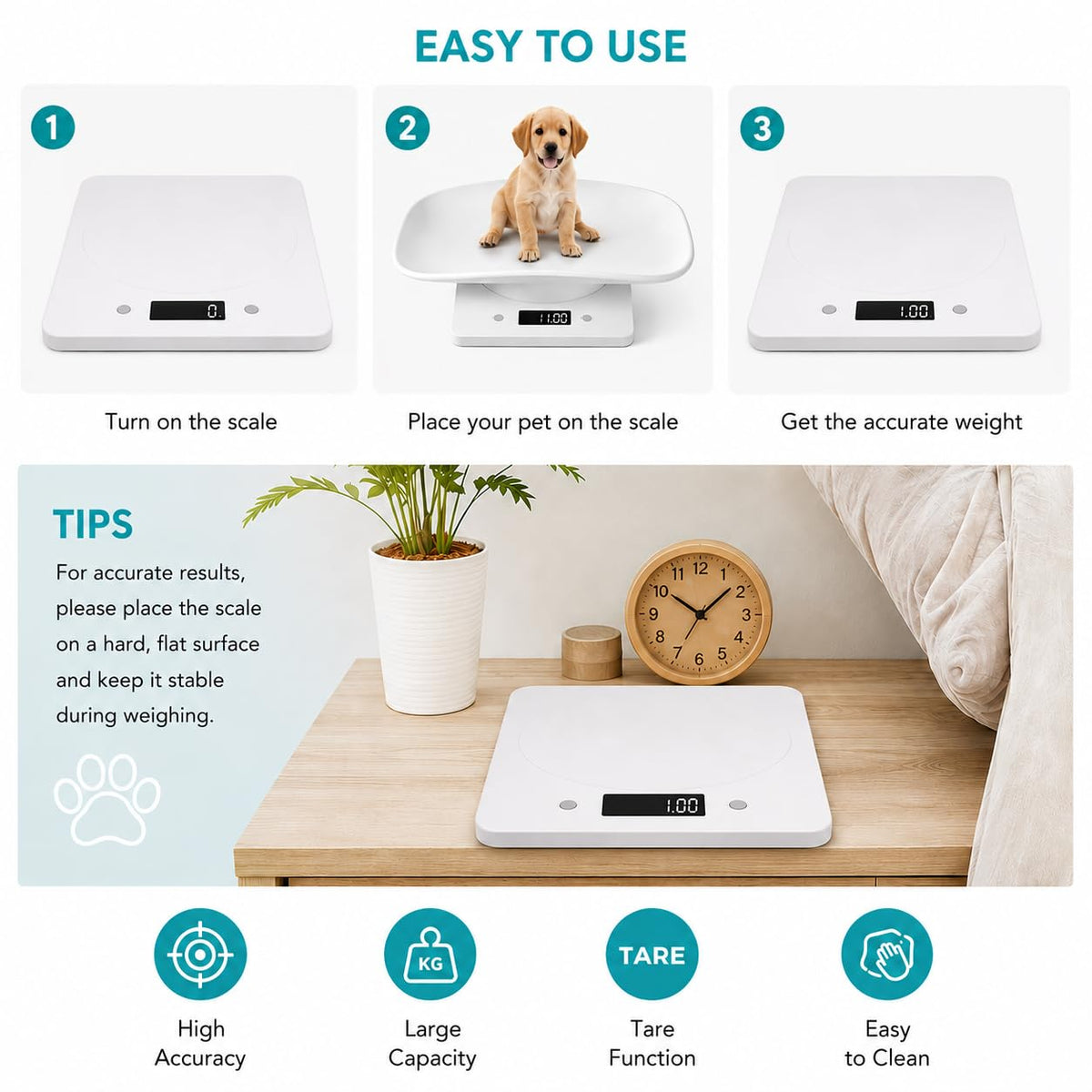 Digital Pet Scale with Removable Tray & Tape Measure B969654