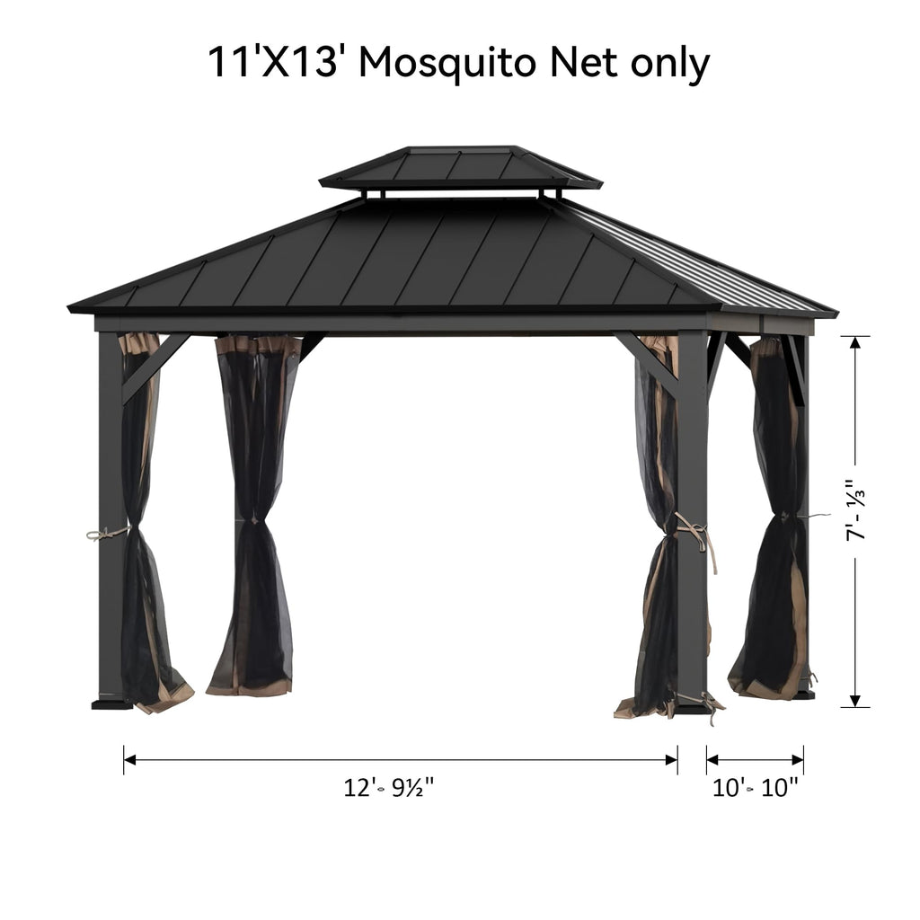 11' x 13' Gazebo Mosquito Netting Replacement 4-Panel Sidewalls with Double Zipper K413