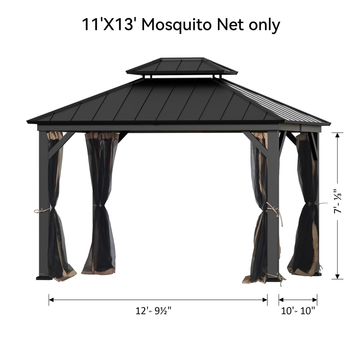 11' x 13' Gazebo Mosquito Netting Replacement 4-Panel Sidewalls with Double Zipper K413