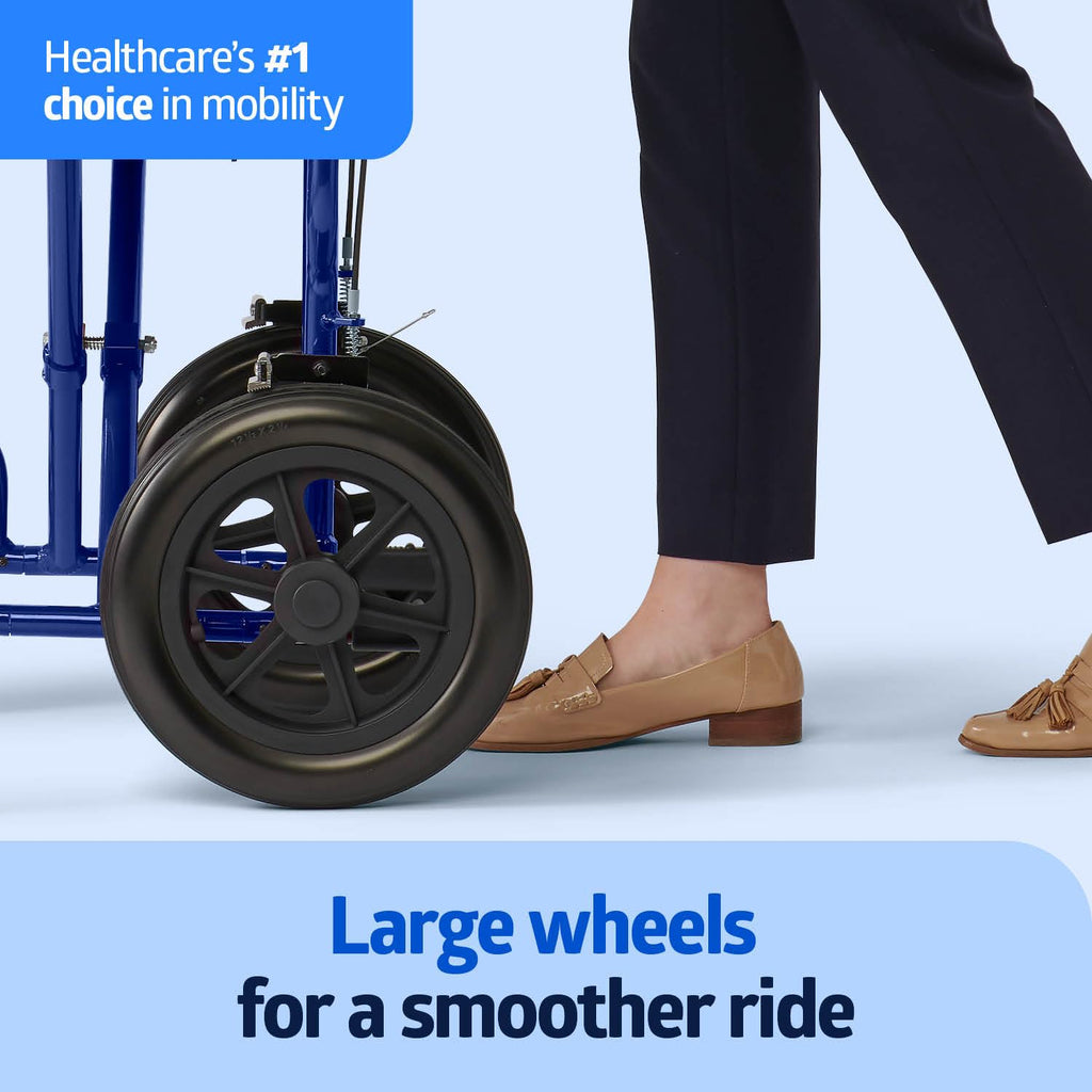 Lightweight Foldable Transport Wheelchair with Handbrakes and 12-Inch Wheels Y15140
