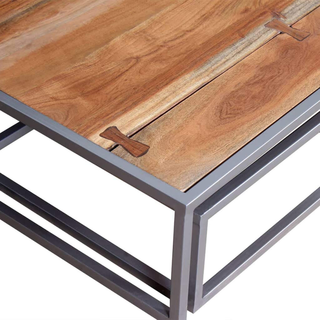Solid Sheesham Wood Nesting Coffee Table Set with Iron Legs J4560