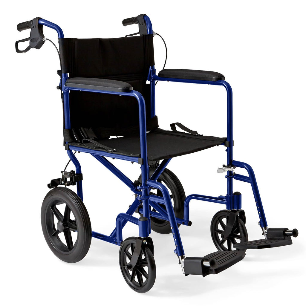 Lightweight Foldable Transport Wheelchair with Handbrakes and 12-Inch Wheels Y15140