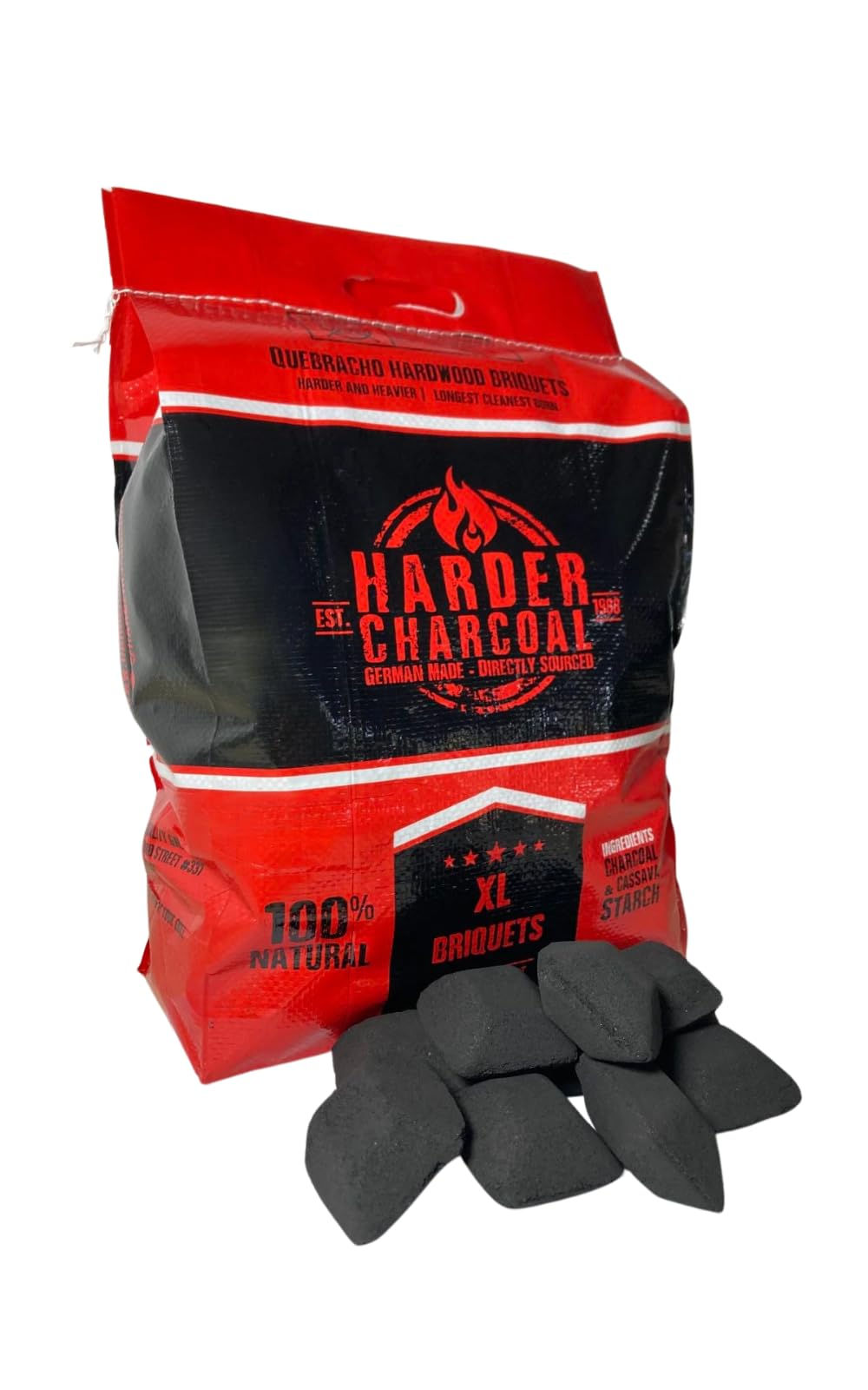 XL Quebracho Hardwood Briquets, Natural Wood Charcoal with Cassava Starch (10 LB) G5024