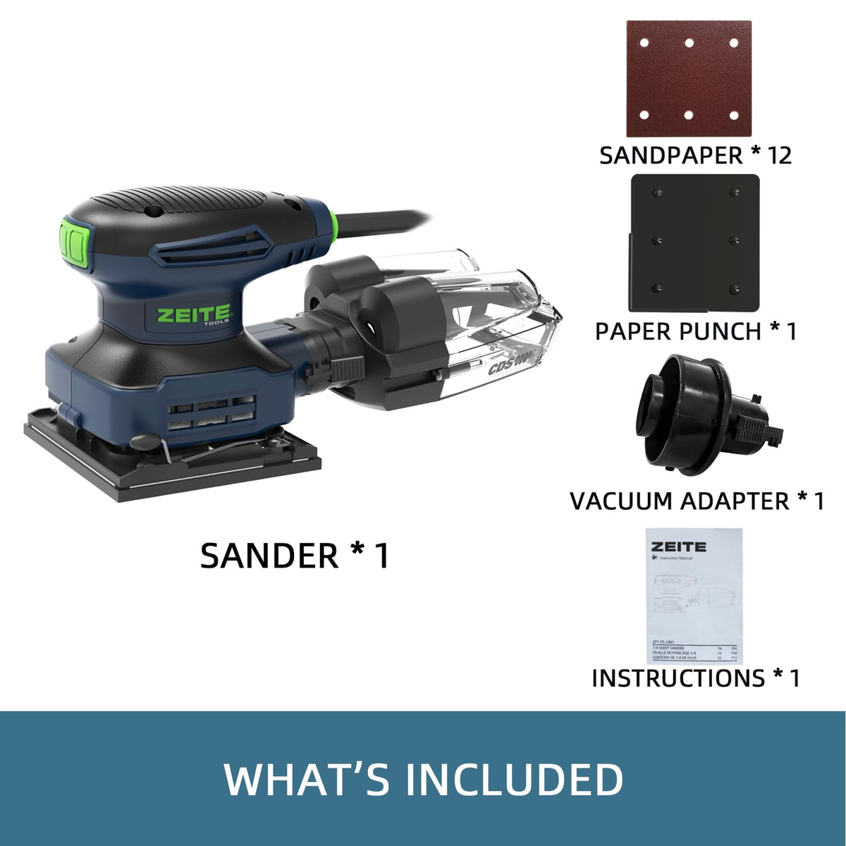 2.4 Amp 1/4 Sheet Electric Palm Sander with 12Pcs Sandpapers D17618