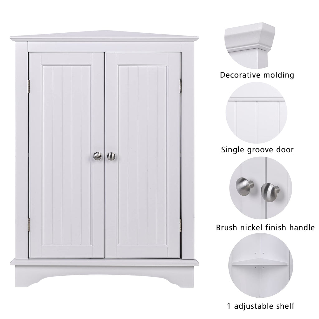 White Corner Bathroom Cabinet with Doors and Adjustable Shelf X71962