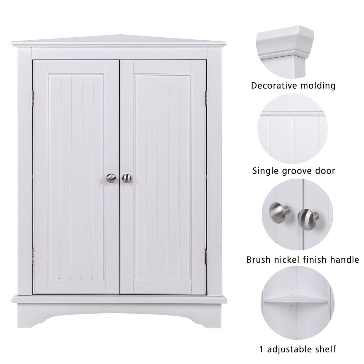 White Corner Bathroom Cabinet with Doors and Adjustable Shelf X71962