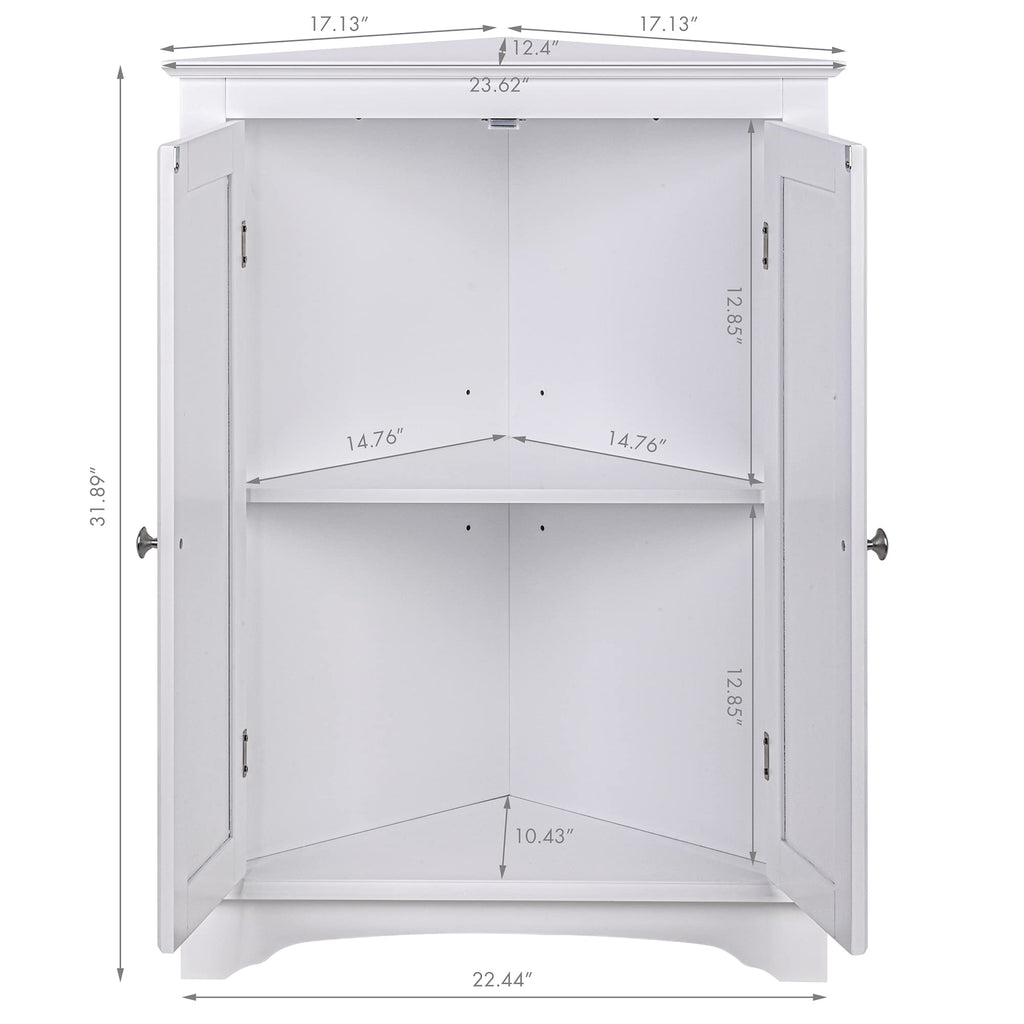 White Corner Bathroom Cabinet with Doors and Adjustable Shelf X71962