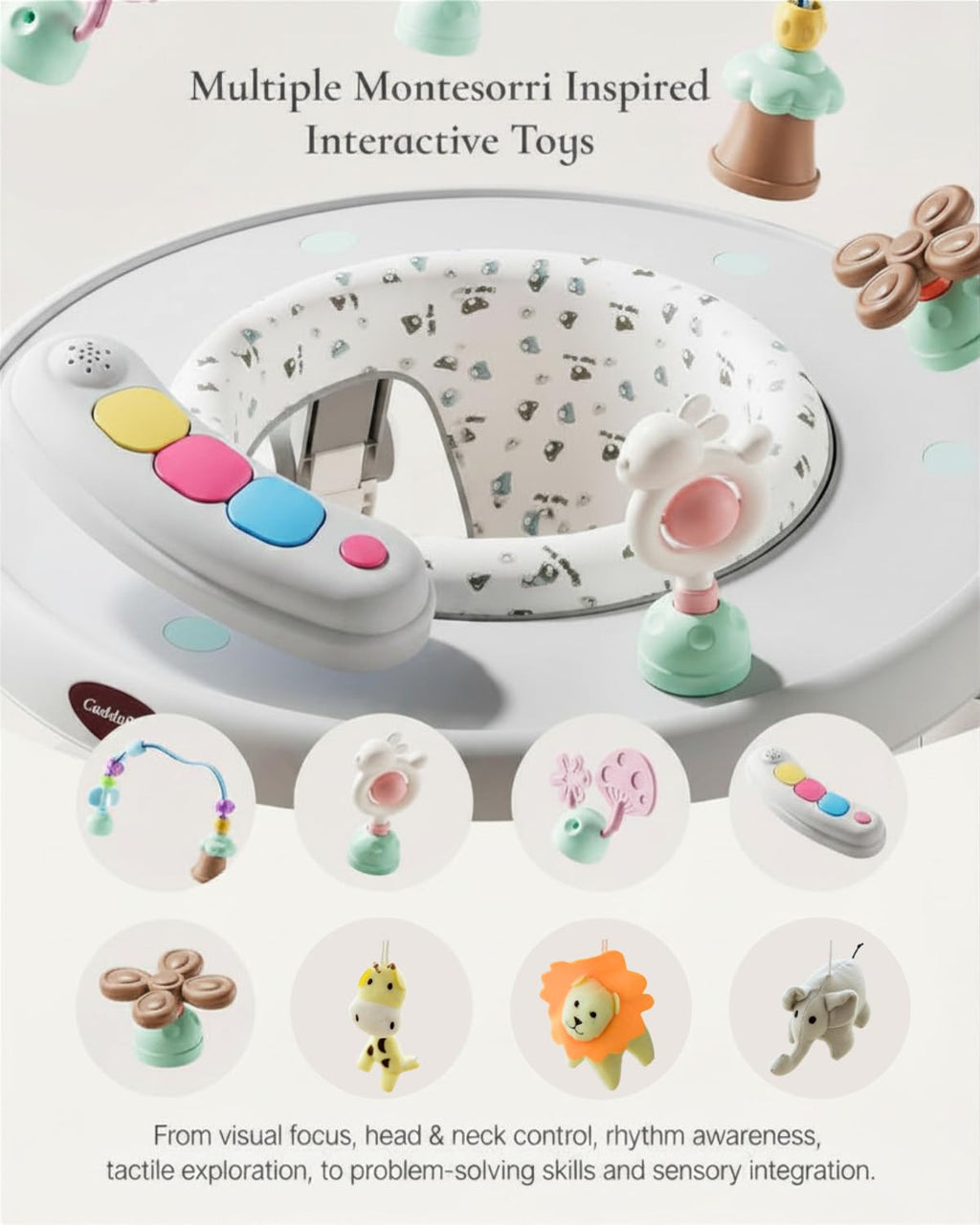 4-Stage Convertible Baby Jumper with 8 Interactive Toys, Music & Lights, Gray T963364