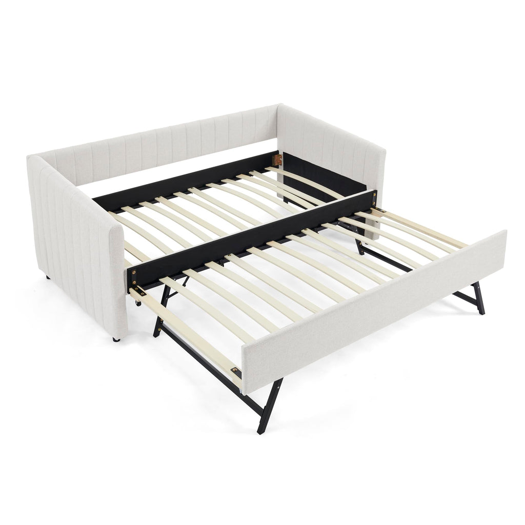 Twin Size Upholstery Daybed with Trundle and Vertical Stripes G64987