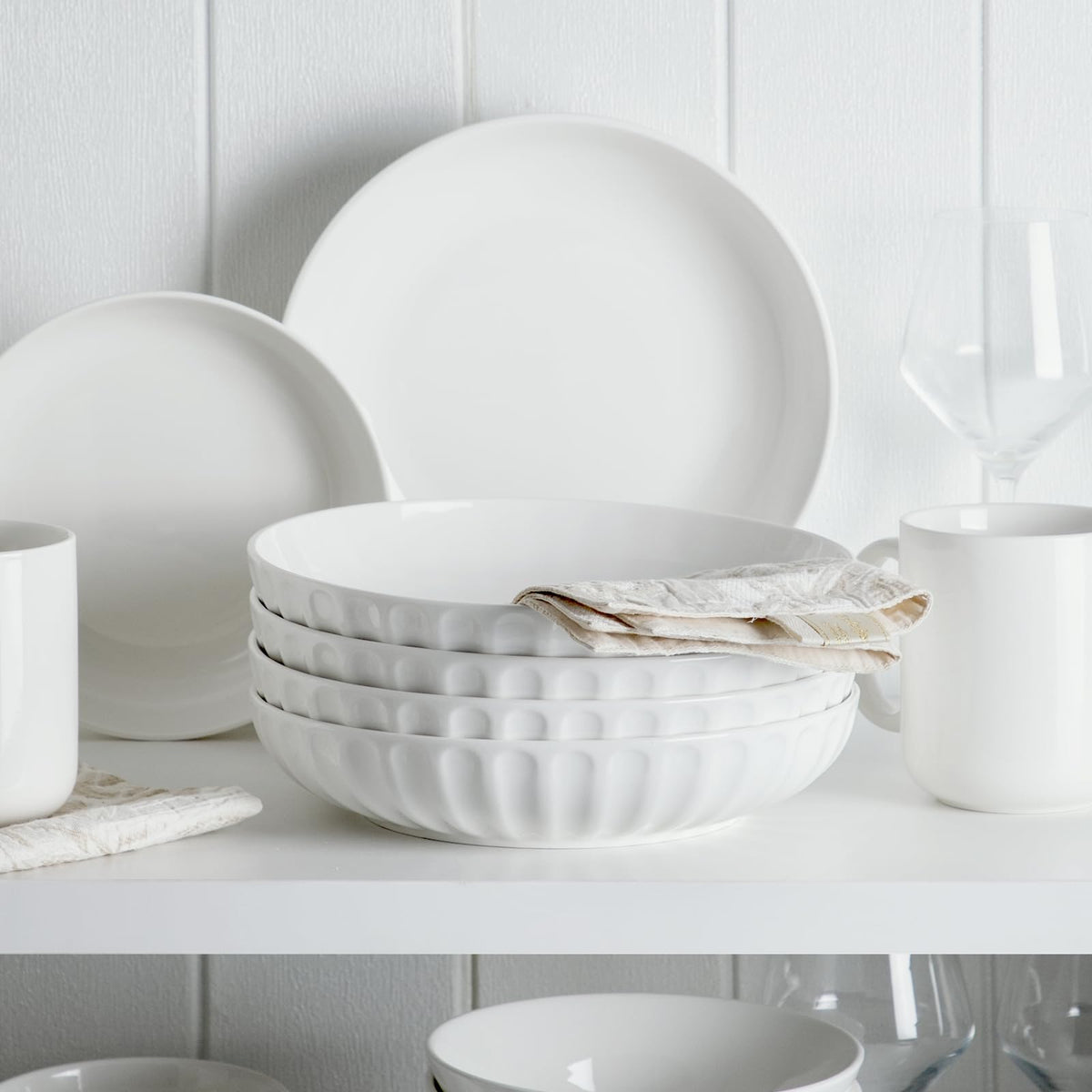 10" White Ceramic Pasta Bowls Set of 4 W446660