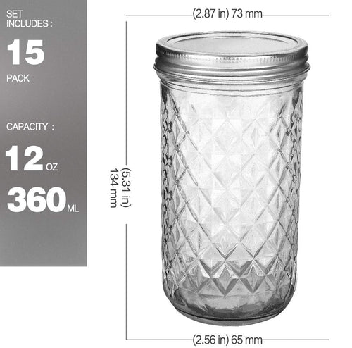 15 Pack 12 oz Mason Jars with Lids I26268