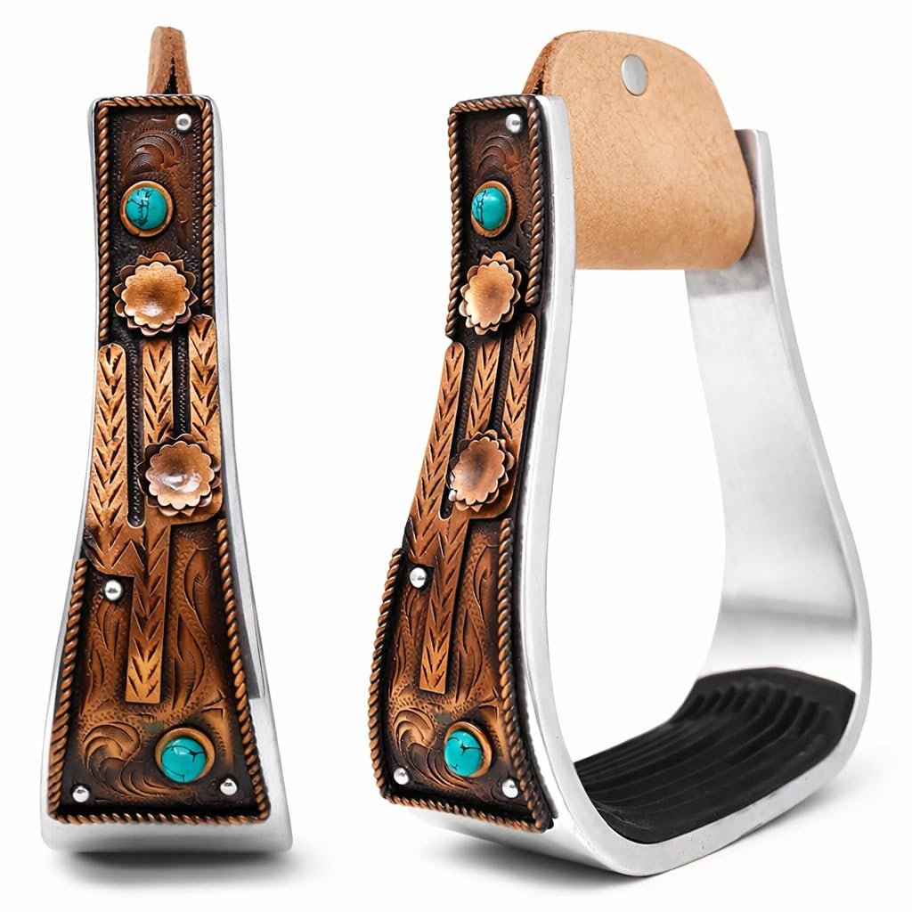 Aluminum Antique Copper Engraved Western Saddle Stirrups V701694