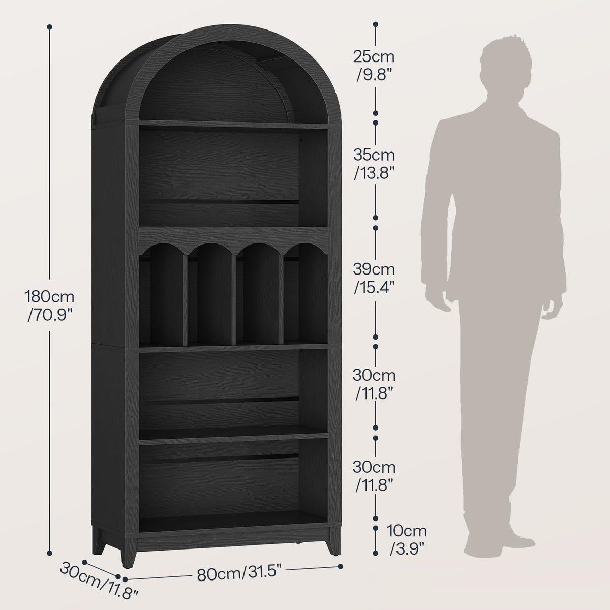 70.9" Tall Arched Wooden Bookcase N793098