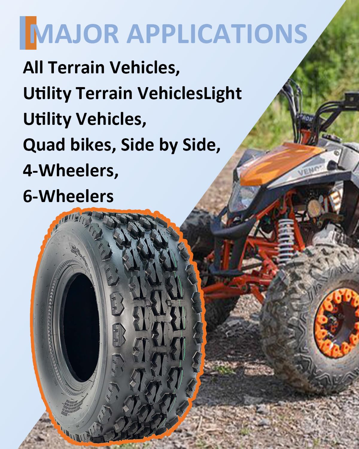 19x7-8 4 Ply Tubeless ATV UTV Tires Set of 2 R523