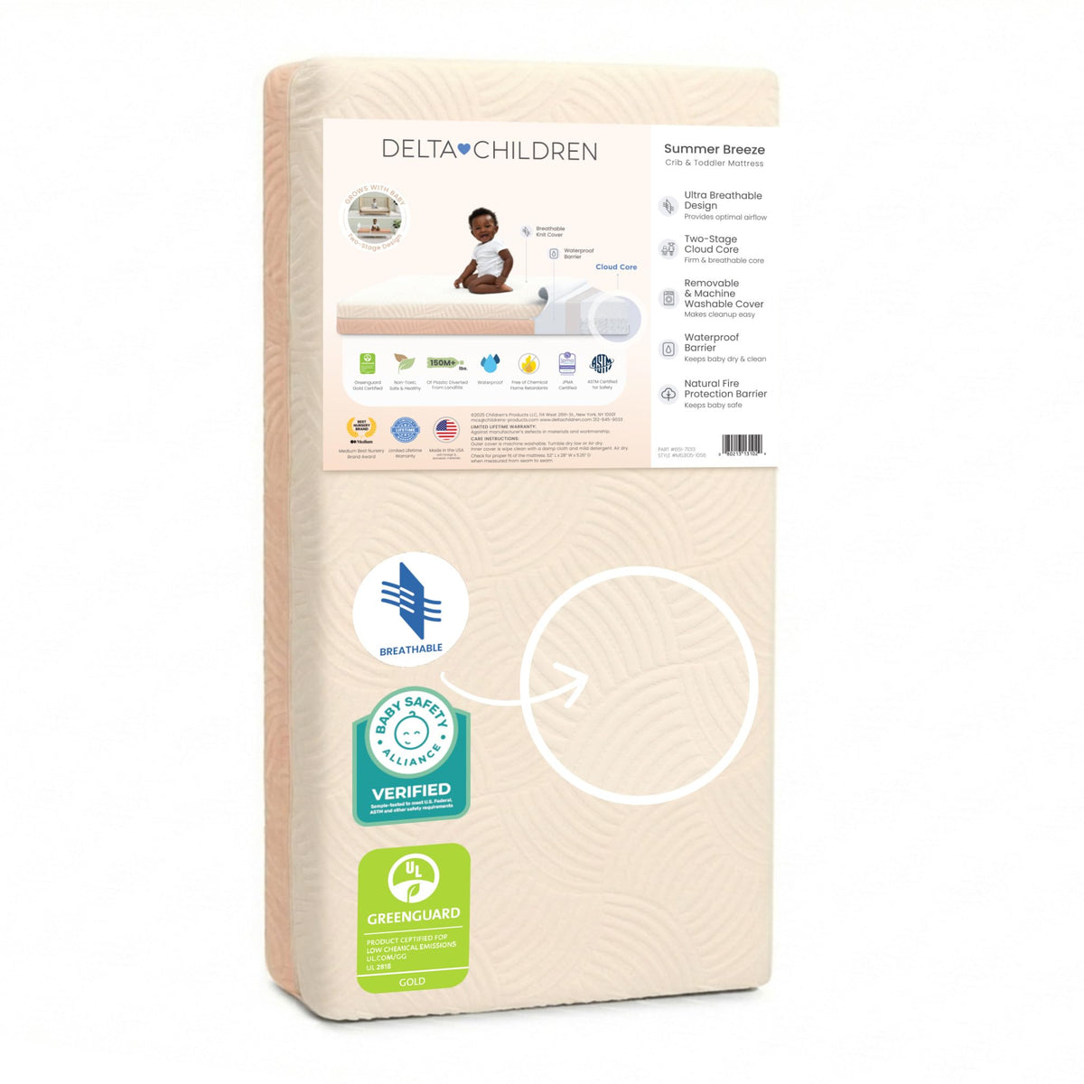 Apricot White Breathable Baby Crib & Toddler Mattress C109