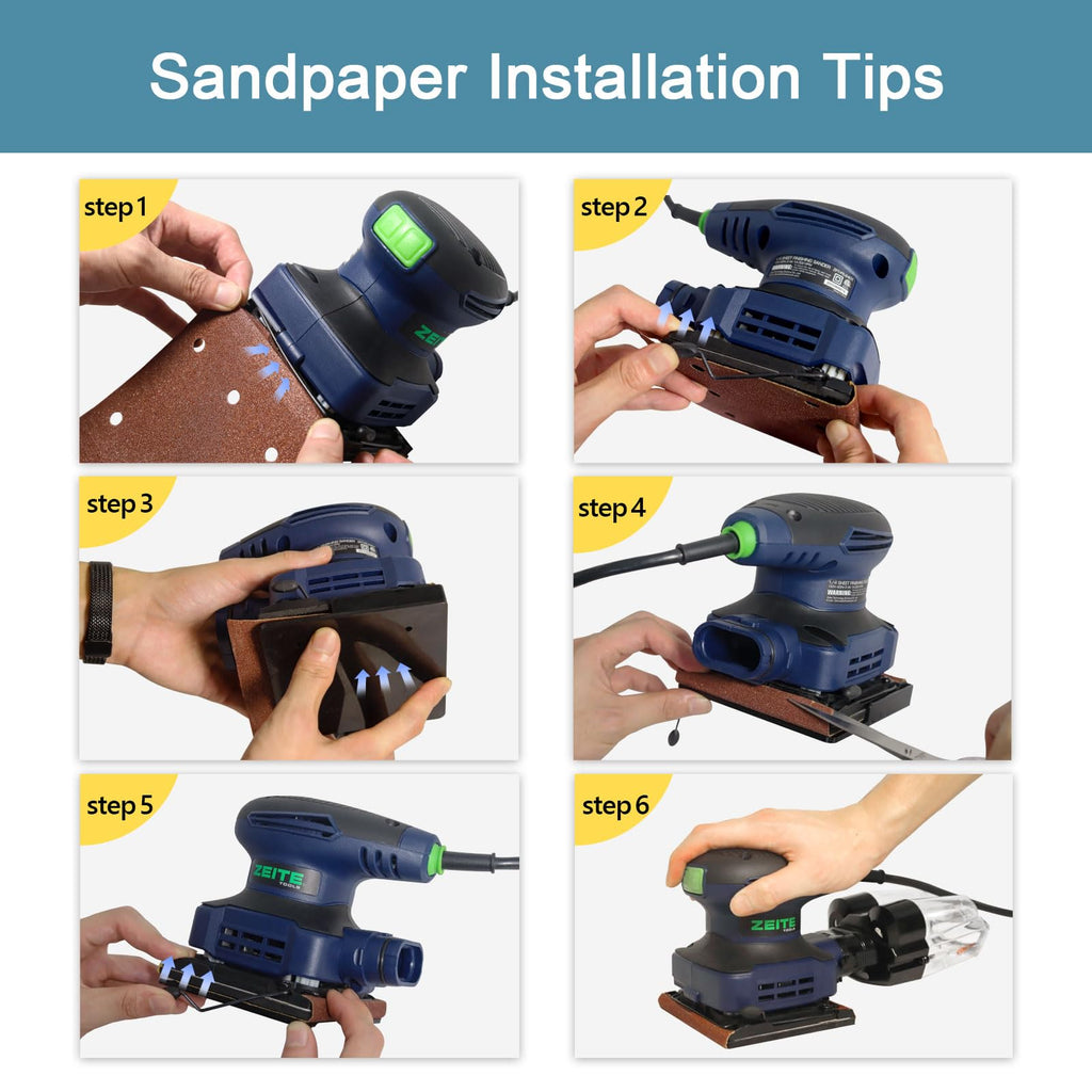 2.4 Amp 1/4 Sheet Electric Palm Sander with 12Pcs Sandpapers D17618