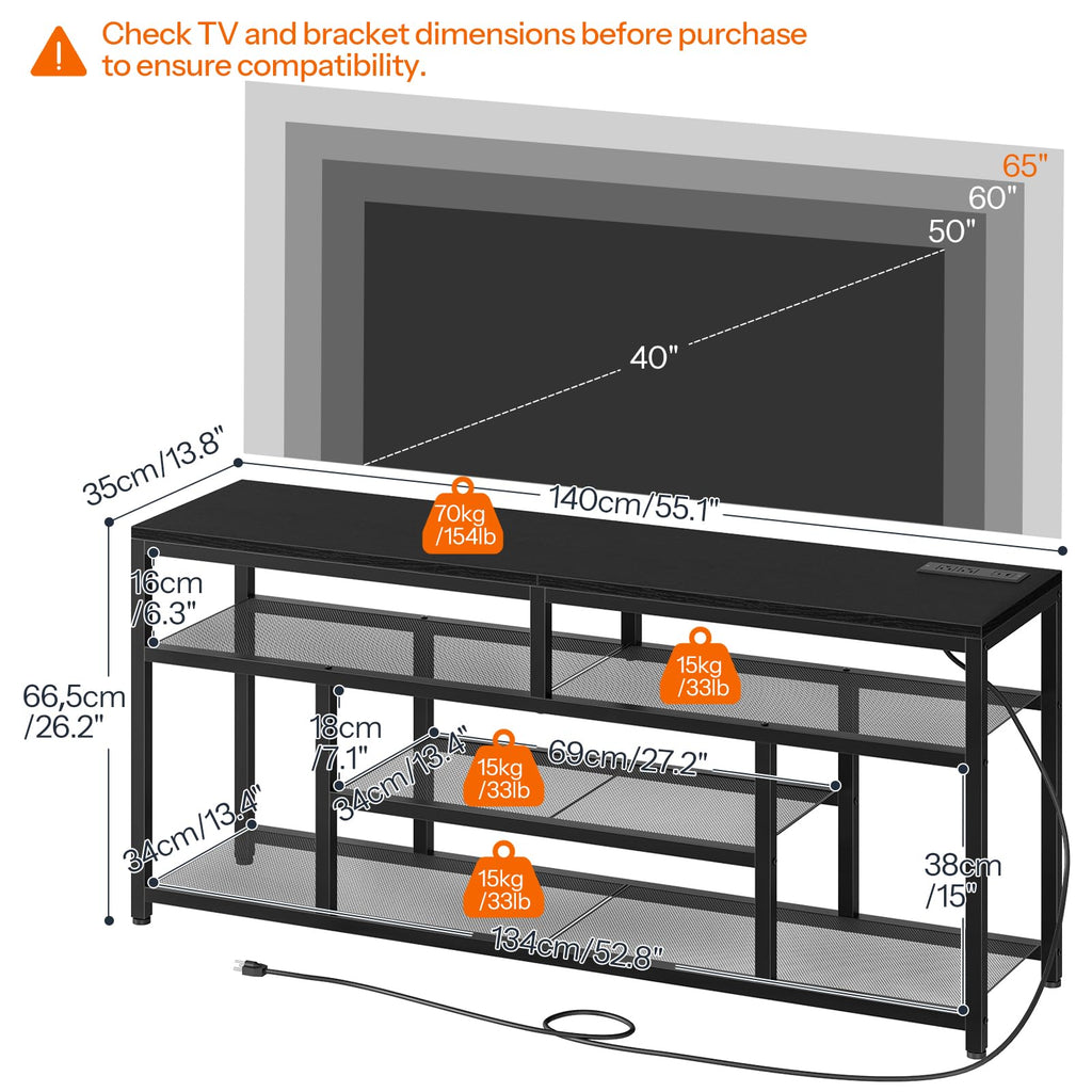 Black 4-Tier LED TV Stand with Charging Station W248693