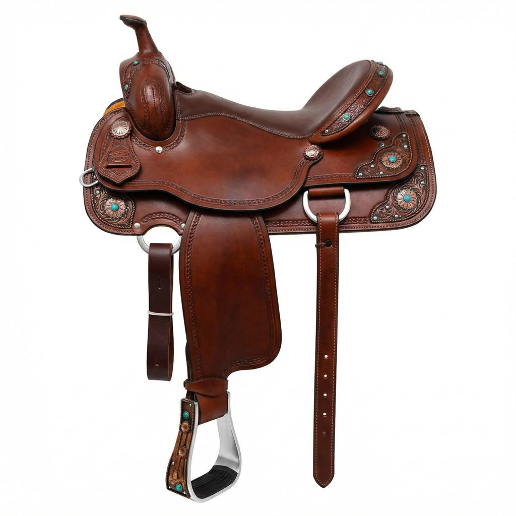 Aluminum Antique Copper Engraved Western Saddle Stirrups V701694