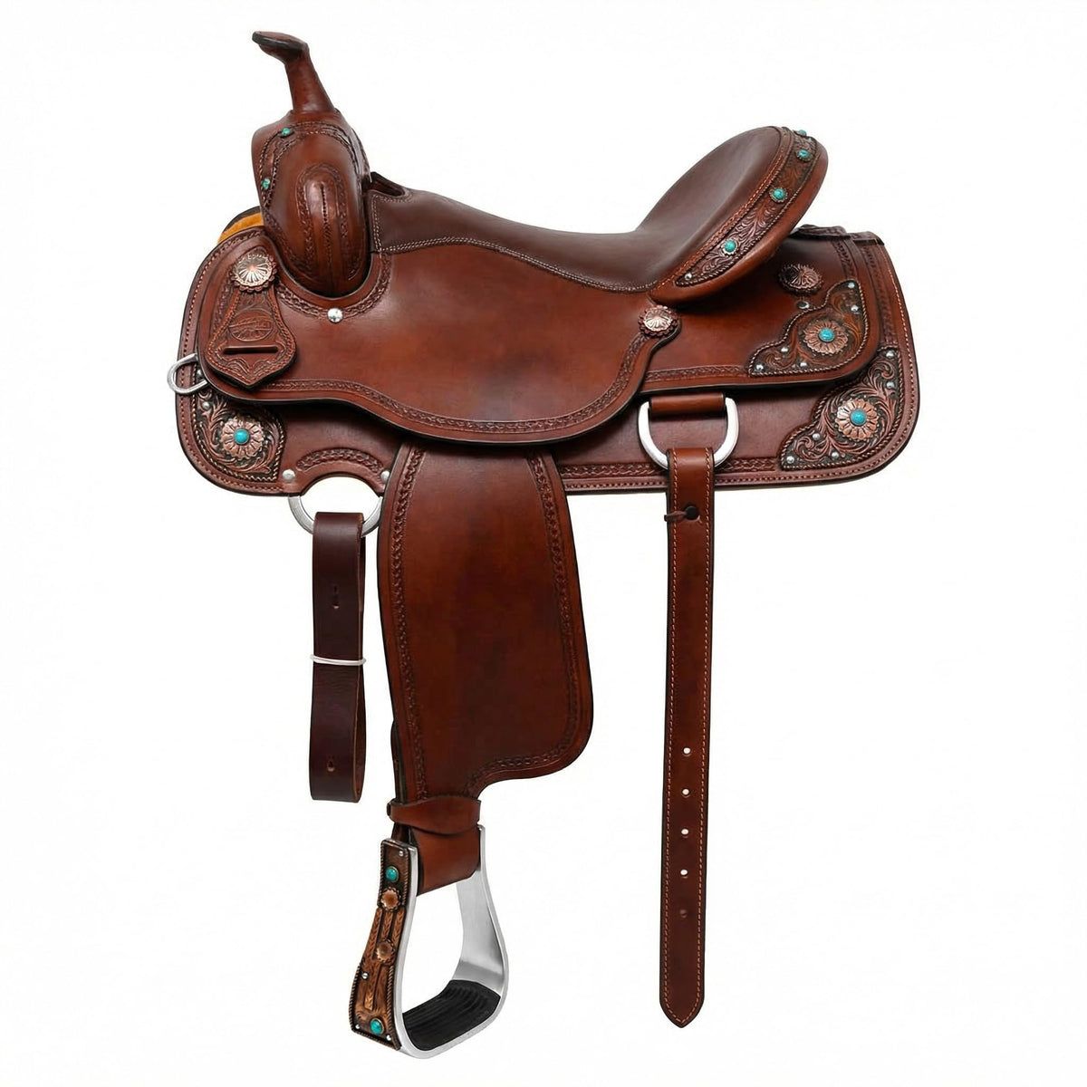 Aluminum Antique Copper Engraved Western Saddle Stirrups V701694