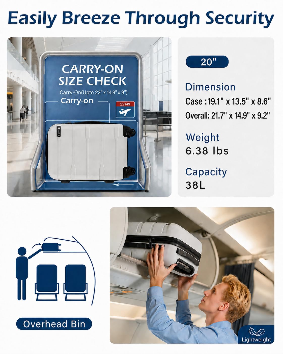 20in Hardside Carry On Luggage with Spinner Wheels W984