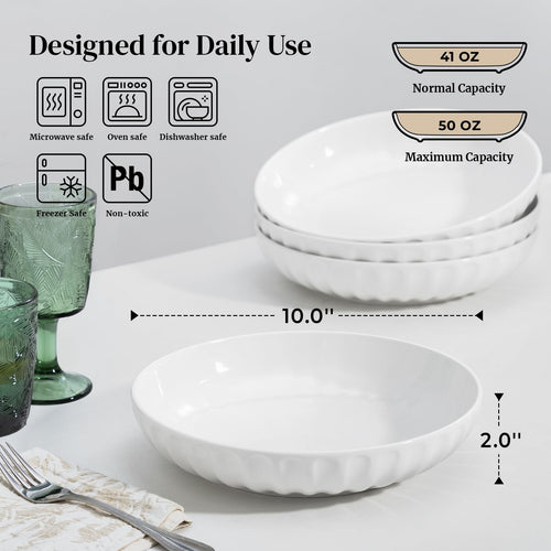 10" White Ceramic Pasta Bowls Set of 4 W446660