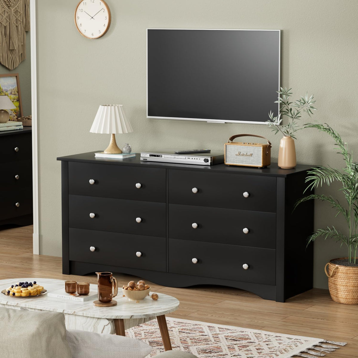 Black 6 Drawer Dresser F6431