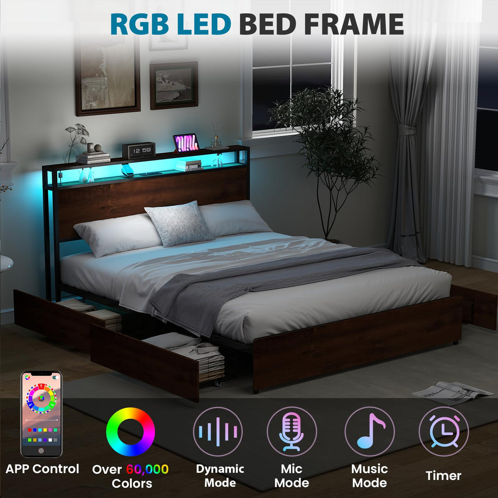 Queen Size Bed Frame with 4 Storage Drawers A18663