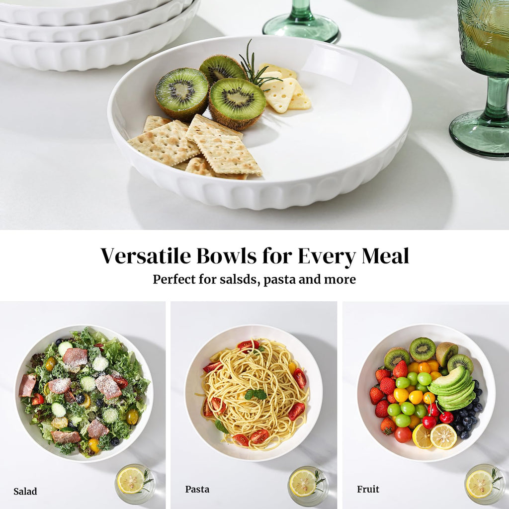 10" White Ceramic Pasta Bowls Set of 4 W446660