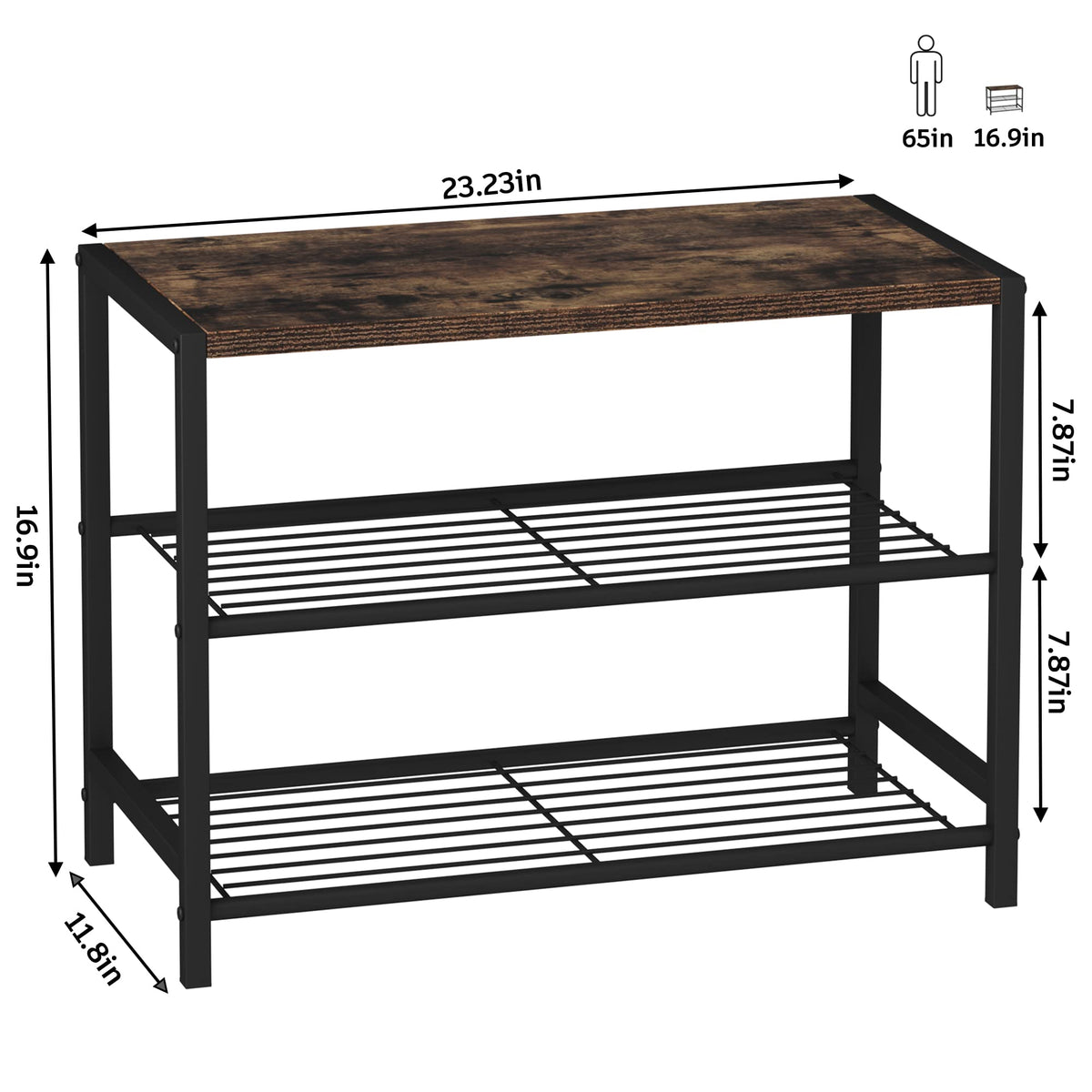3-Tier Narrow Shoe Rack with Metal Shelves H832