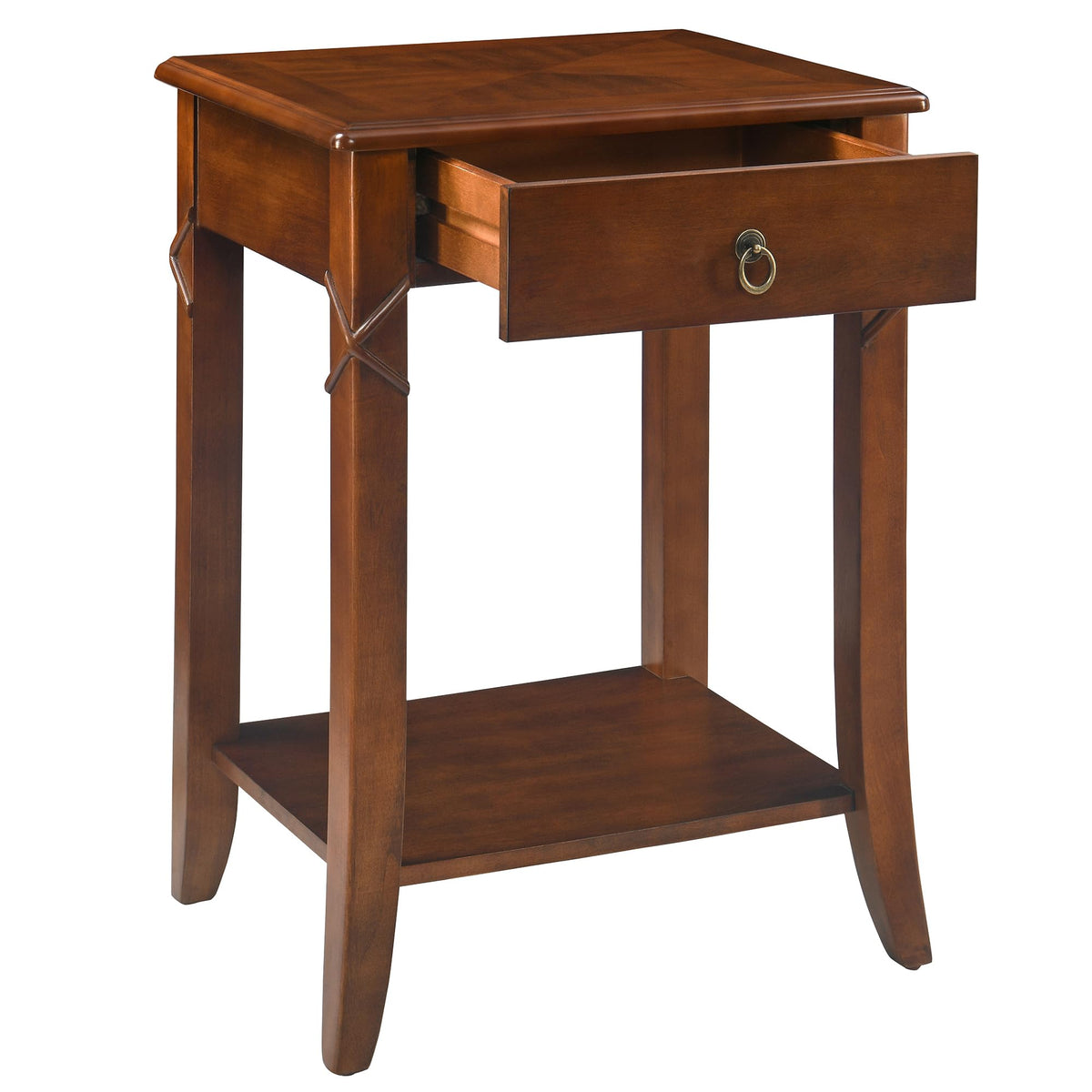 Small Solid Wood Side End Table with Drawer and Storage Shelf A163503