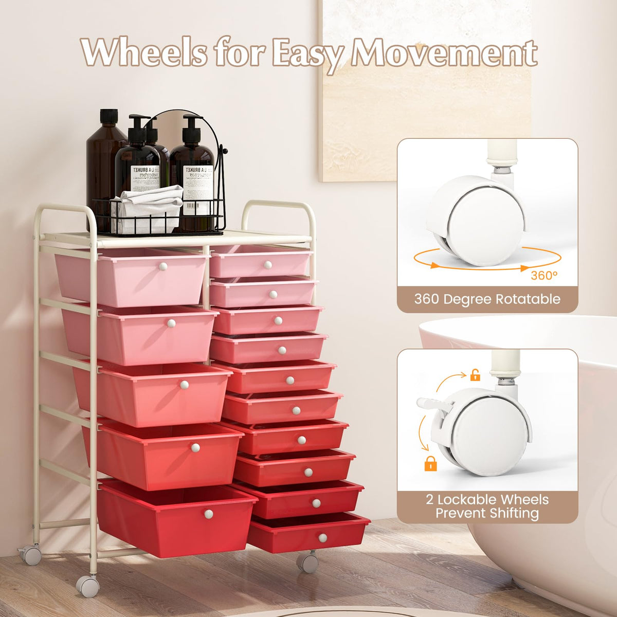 15 Drawer Multicolor Rolling Storage Cart E5743