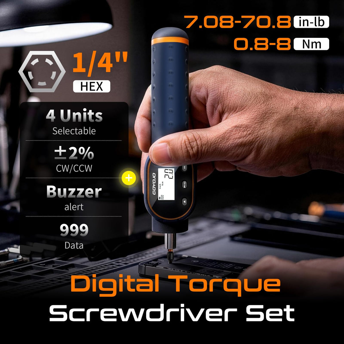 Digital Torque Screwdriver 1/4" Adjustable Set with Buzzer & Magnetic Bits S8264