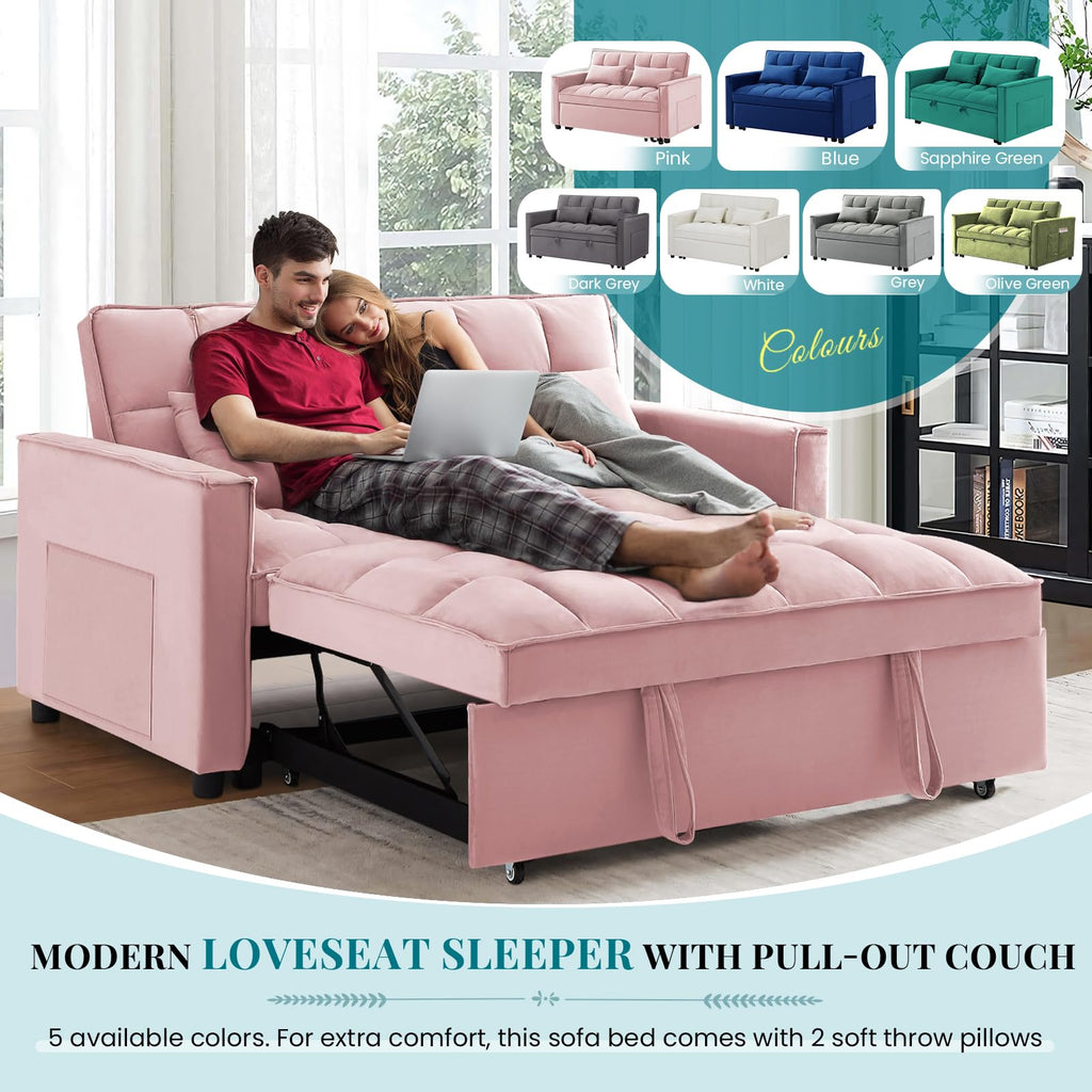 Pink Velvet Convertible Sleeper Sofa Bed B602679