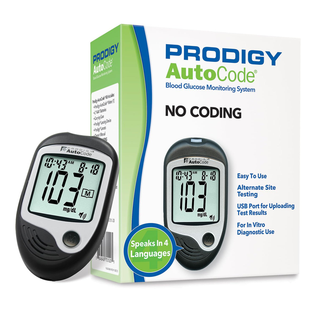 Blood Glucose Monitoring System with Talking Meter and Lancing Device B13845