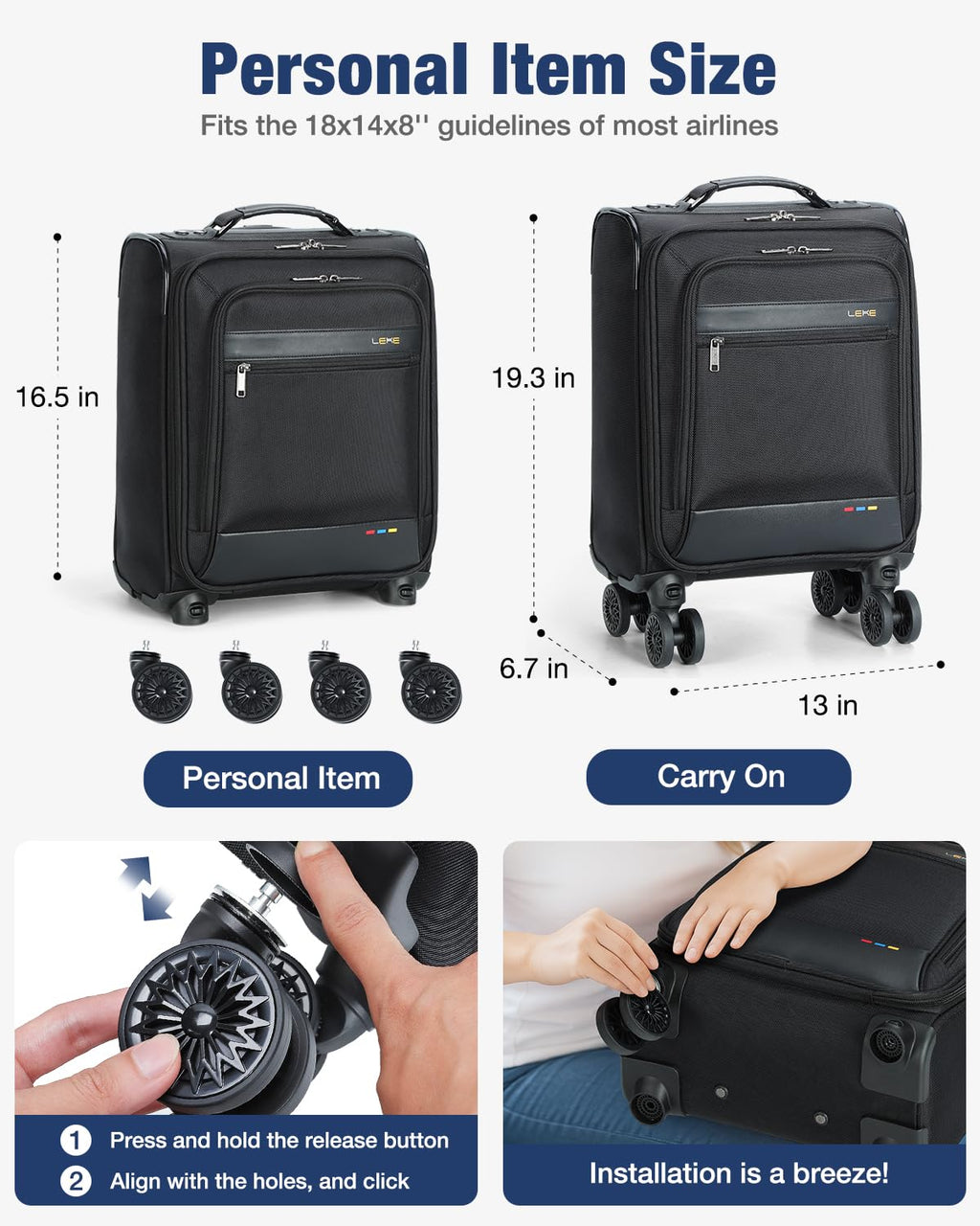 16 inch Underseat Carry On Luggage with Wheels Black H370378