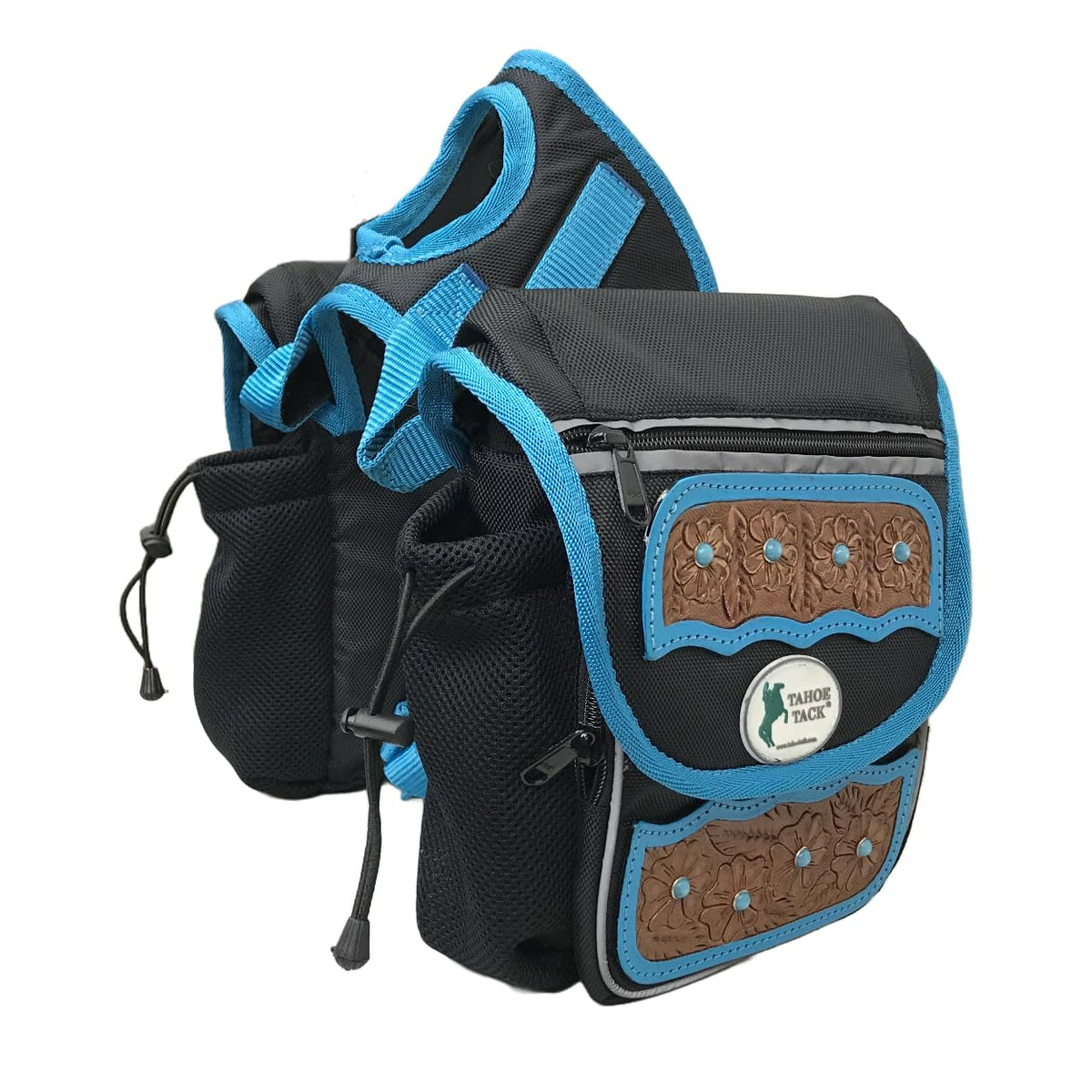Turquoise Flower 1680D Nylon Western Horn Storage Bag with Hand Tooled Leather Accents G171